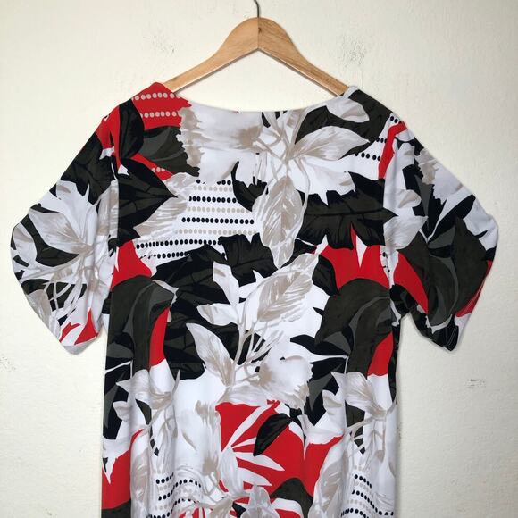 Calvin Klein 1X Floral Abstract Print Shift Dress Red Black White‎ Plus Size - Picture 6 of 14